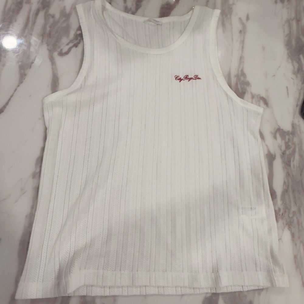 Zara White Sleeveless Shirt with Red Logo